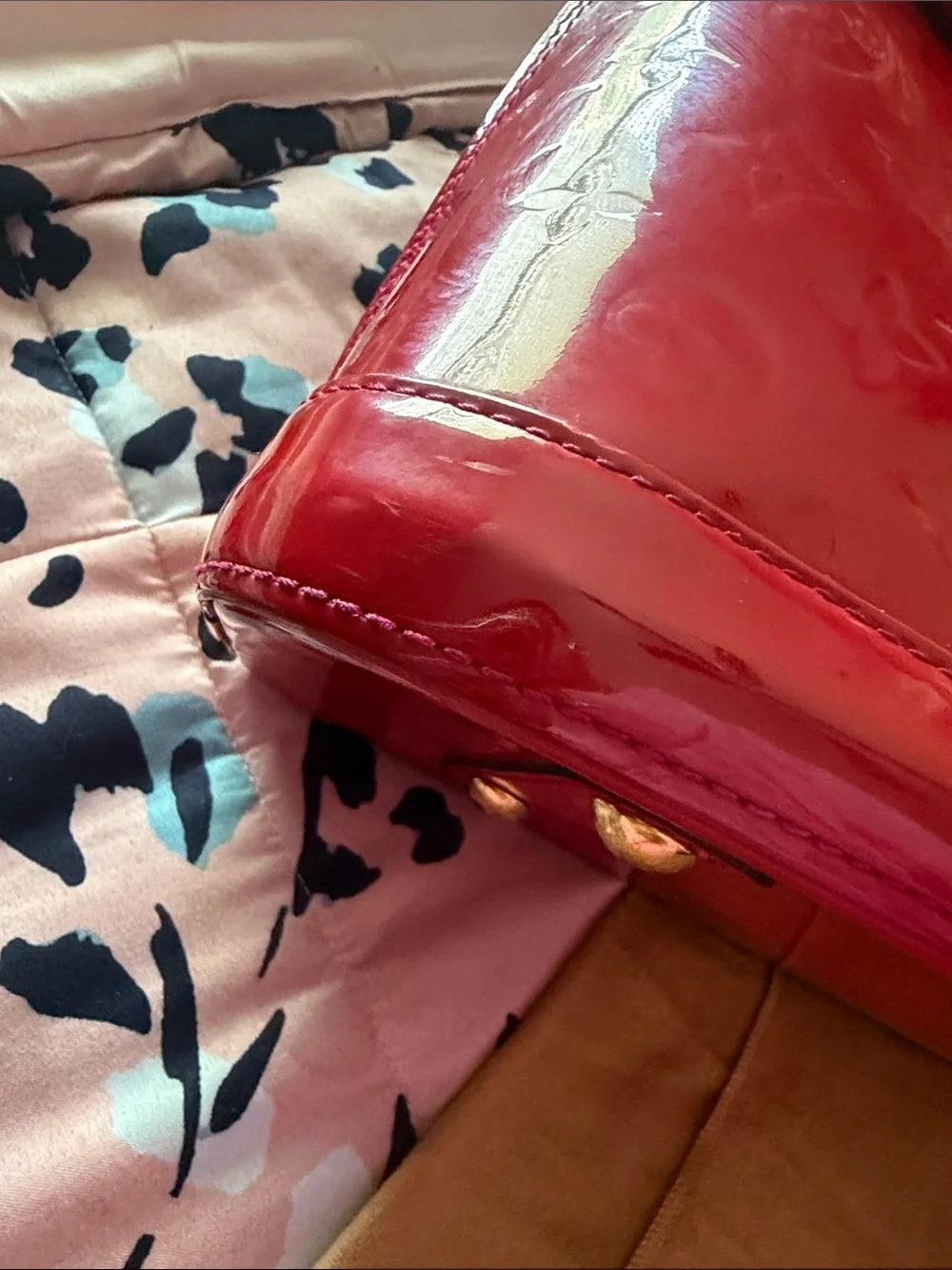 Louis Vuitton Red Patent Alma Pm Satchel with Gold Hardware